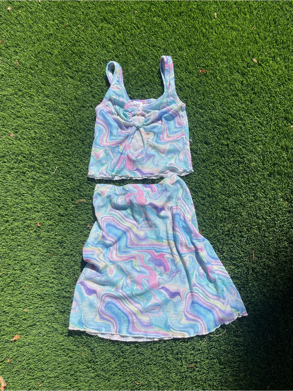 Princess Polly Pastel Swirl Crop Tank & Skirt Set - Blue, Pink, Purple
